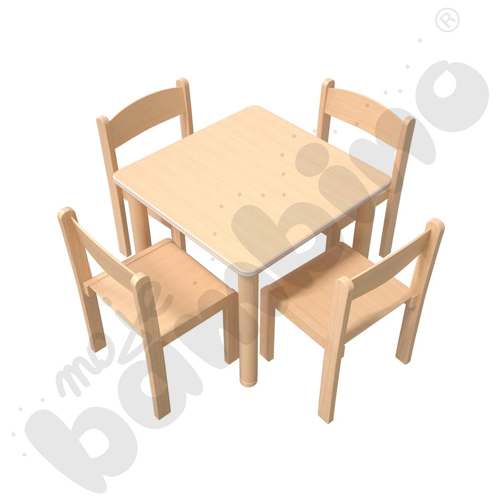 Stół Flexi kwadratowy 60 x 60 buk z 4 krzesłami Filipek bukowymi, rozm. 2