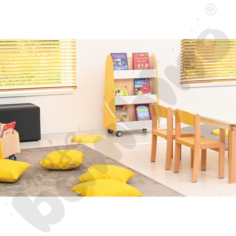 Quadro - dwustronna biblioteczka mobilna, żółta, skrzynia klon jasny Quadro - dwustronna biblioteczka mobilna, żółta, skrzynia klon jasny