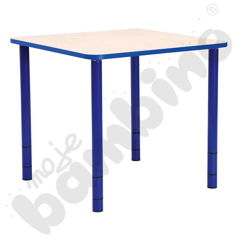 Stół Bambino kwadratowy z niebieskim obrzeżem z regulowanymi nogami