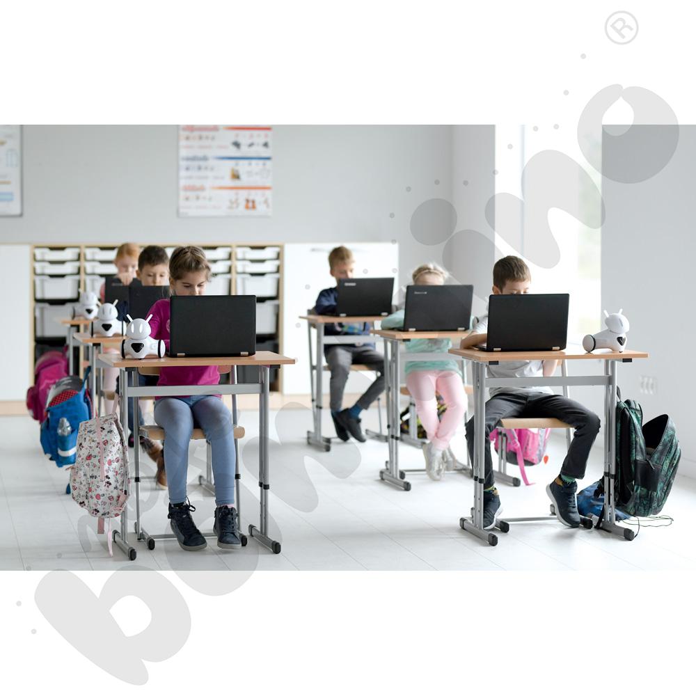 Stół IN-R 70x50 rozm. 3-7, 1-os., stelaż aluminium, blat buk, obrzeże ABS, narożniki proste