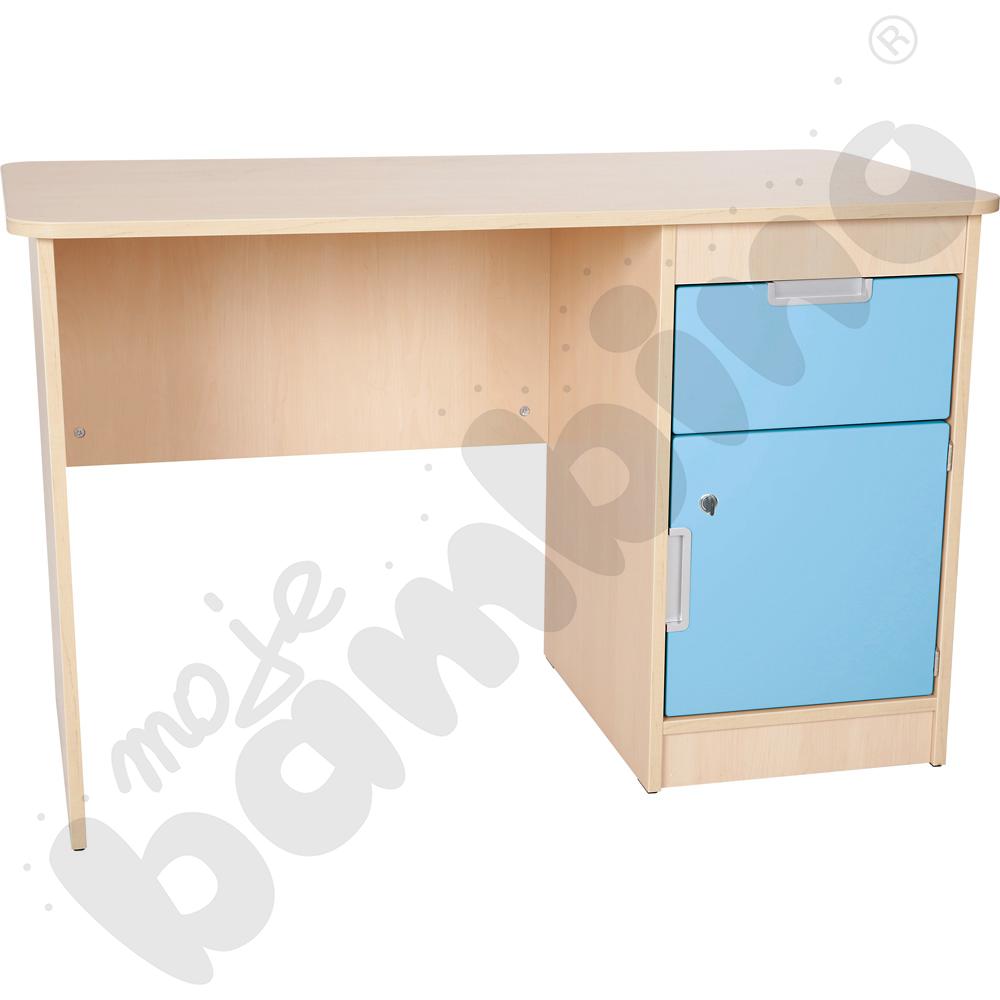 Quadro - biurko z szufladą i szafką 90, cichy domyk  - błękitne, w klonowej skrzyni
