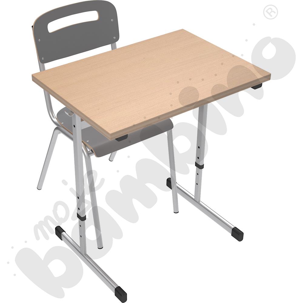 Stół T 1-os. buk z krzesłem H szarym, rozm. 6, aluminium