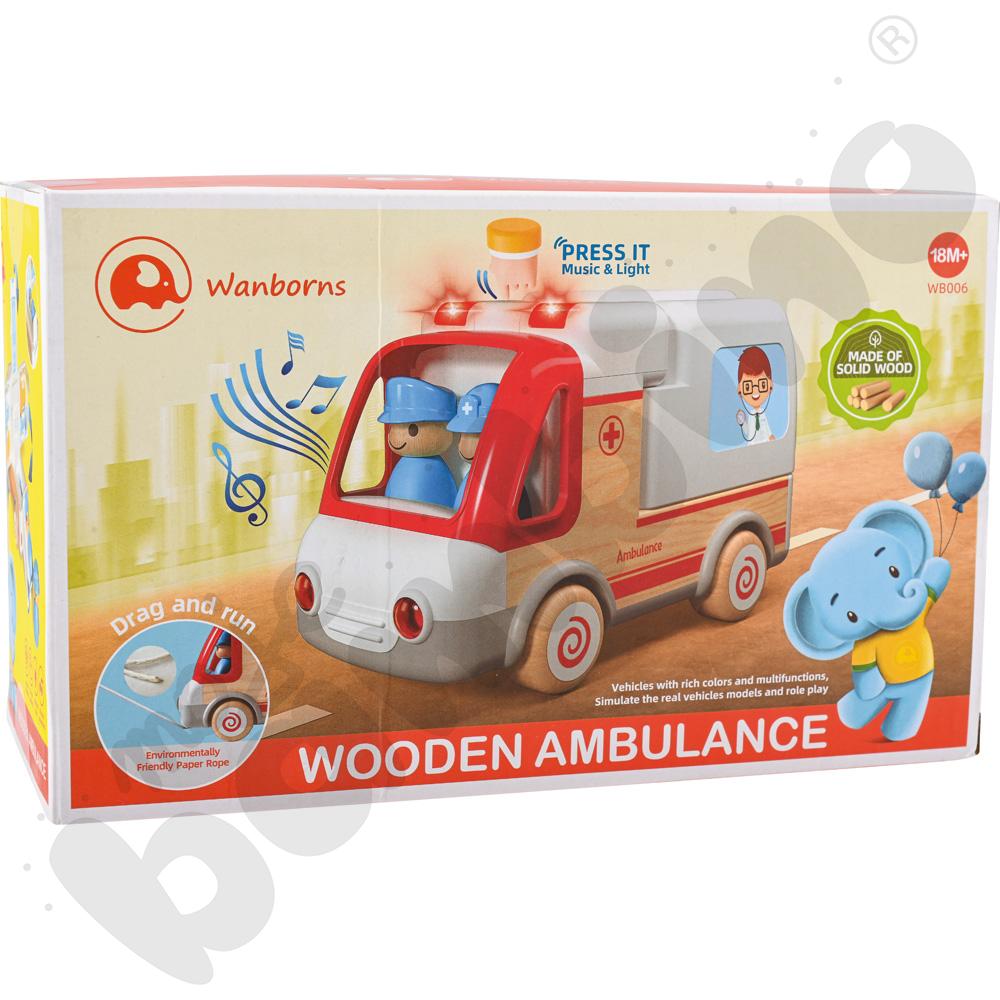 Drewniany ambulans z dźwiękiem i światłami