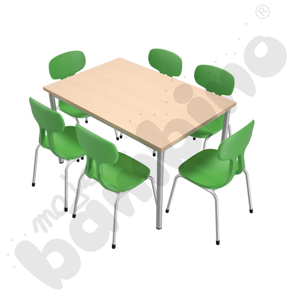 Stół Mila 120 x 80 klon z 6 krzesłami Colores zielonymi, rozm. 4