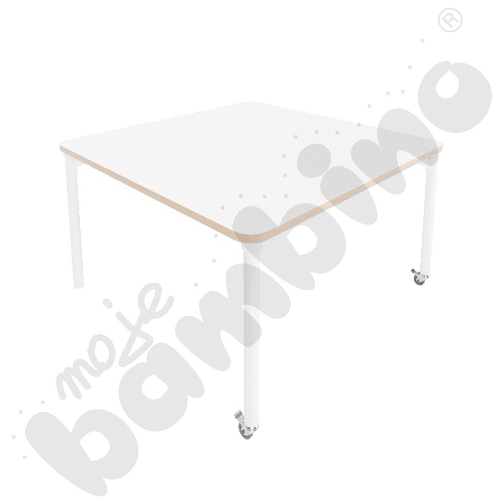 Stół Marcus 120 x 120 cm, rozm. 5, nogi drewniane białe z 2 kółkami, blat HPL biały, obrzeże ABS