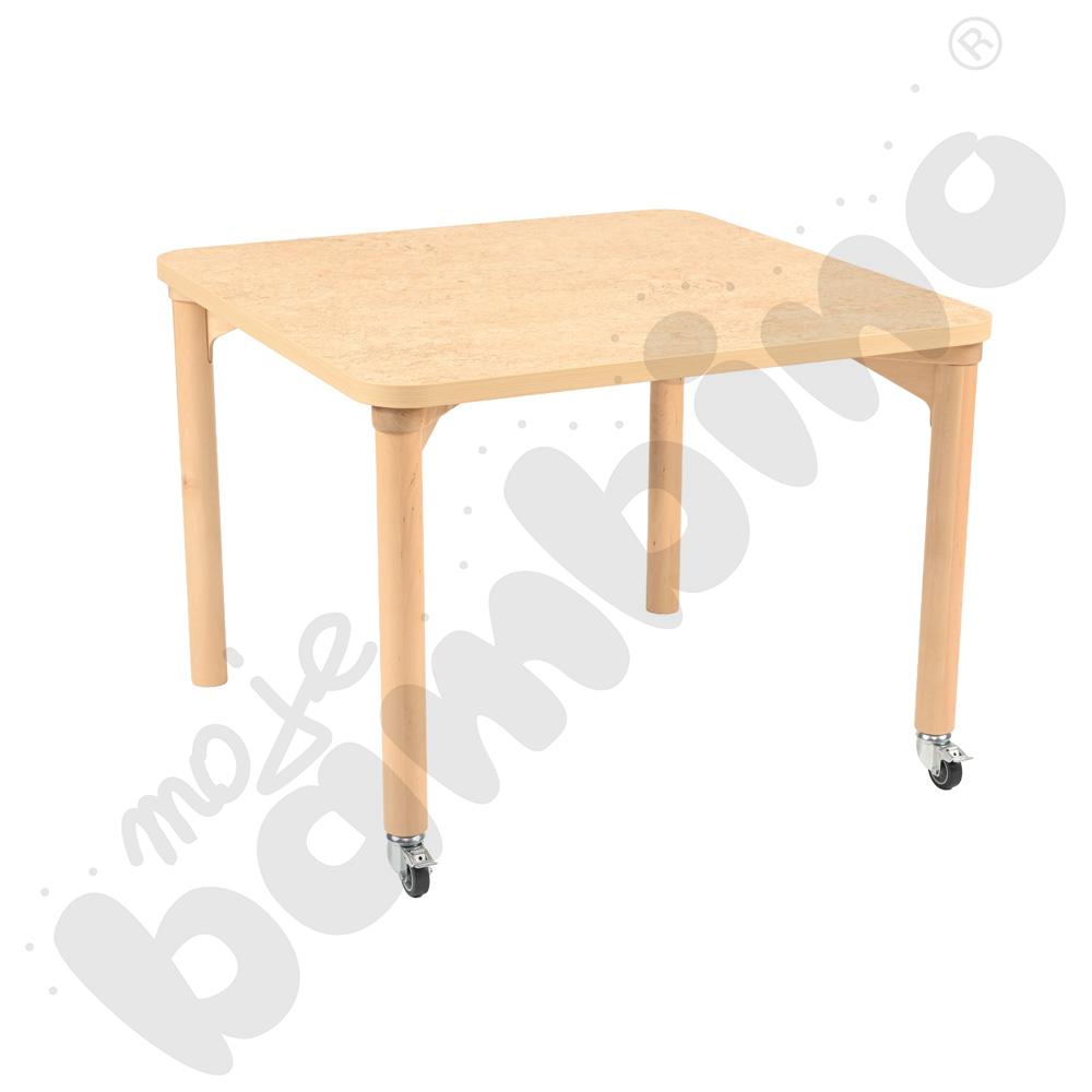 Stół Marcus 80 x 80 cm, rozm. 3, nogi drewniane brzozowe z 2 kółkami, blat cichy beżowy, obrzeże ABS