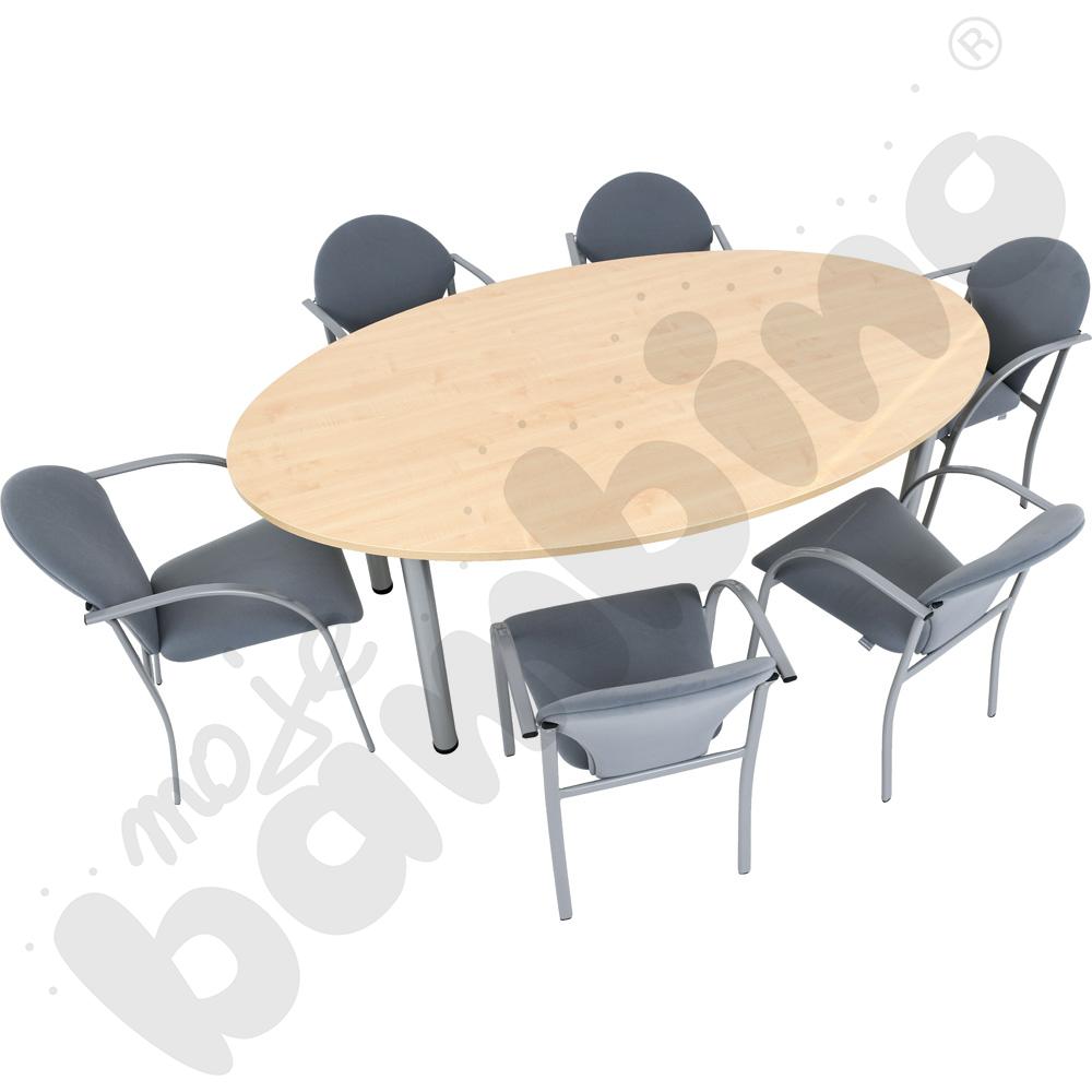 Stół owalny 120 x 200 z 6 krzesłami Visa alu szarymi