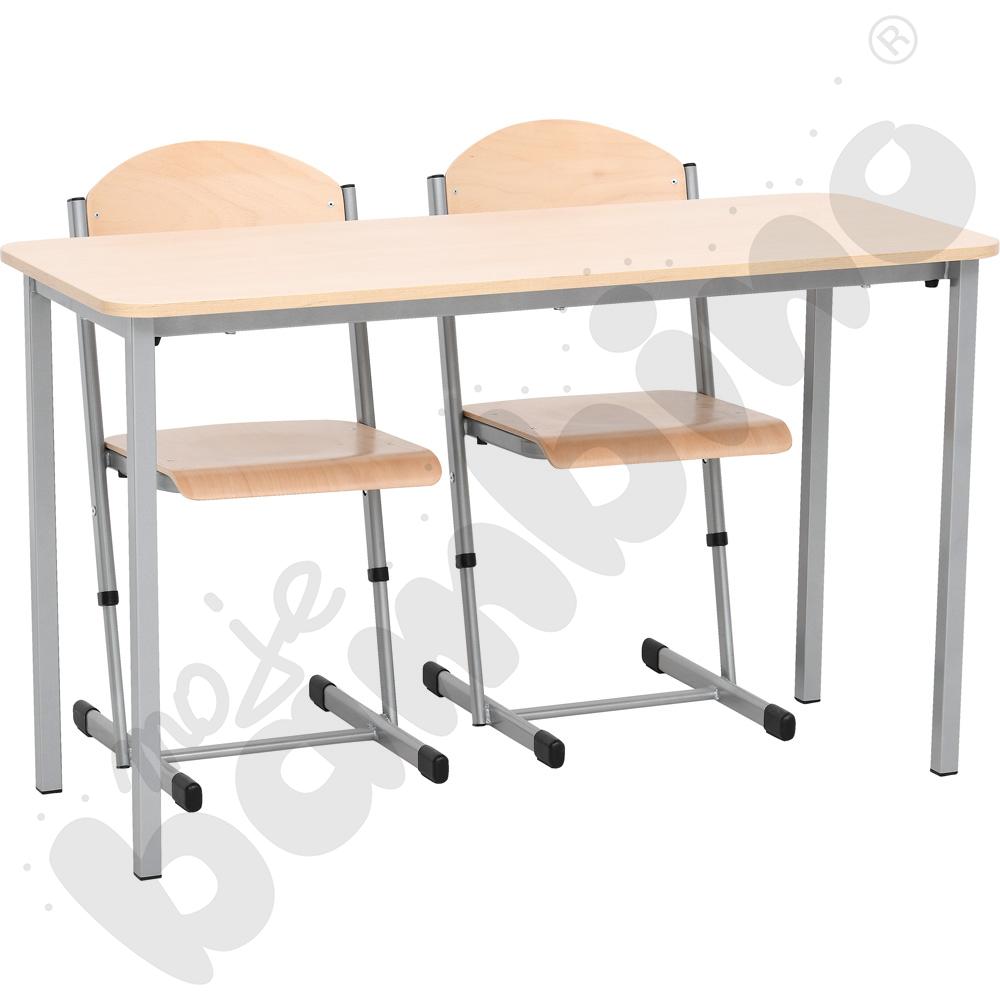 Stół Vorte 2-os. klon jasny z krzesłami T aluminium, rozm. 6