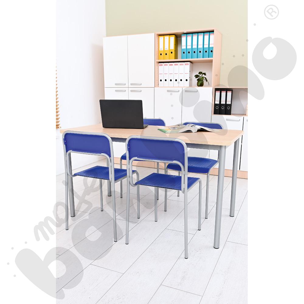 Stół Mila 140 x 70 brzoza z 4 krzesłami Next alu niebieskimi, rozm. 6