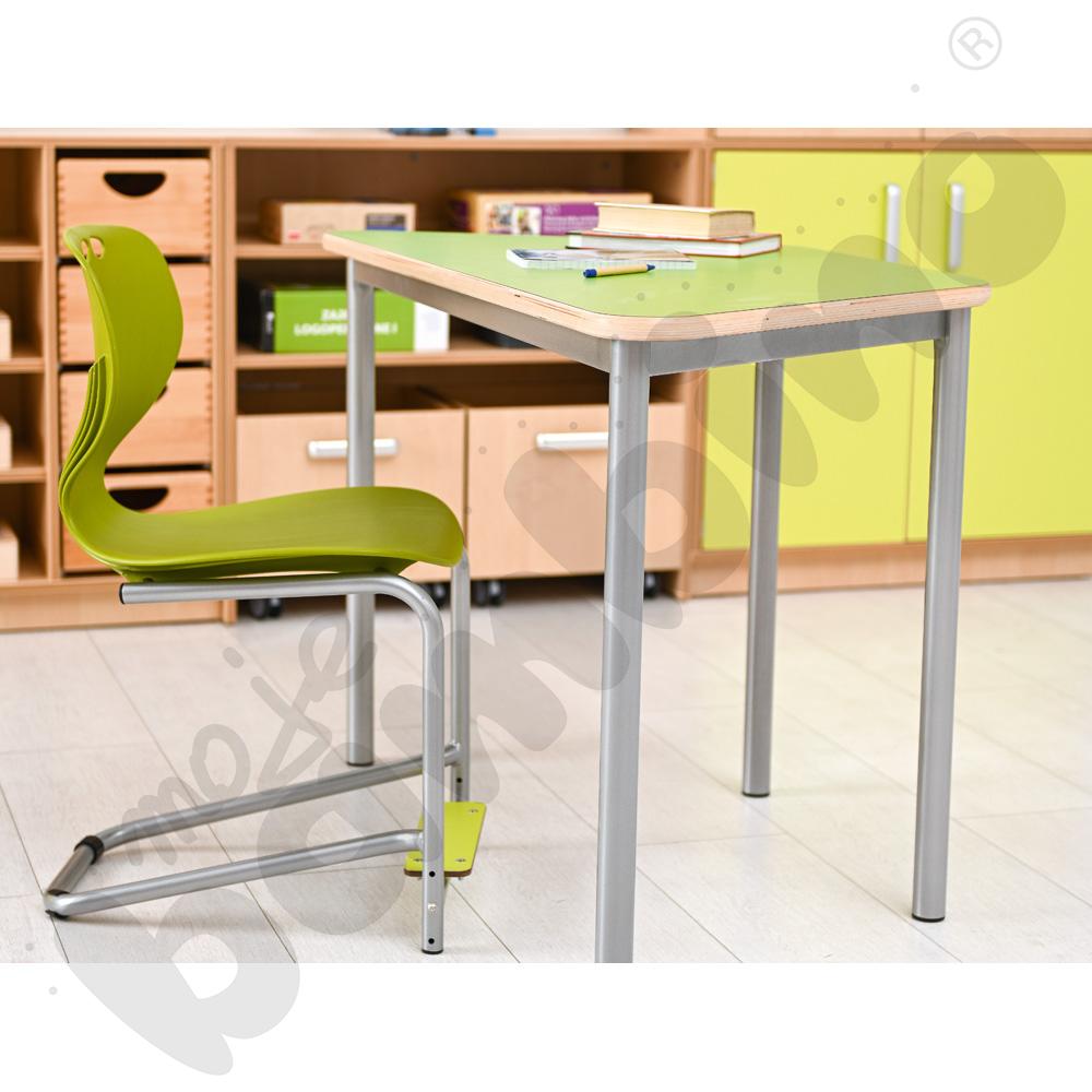 Stół Mila trapezowy 120x70x60x70, HPL - jasnozielony, zaokrąglony, rozm. 6
