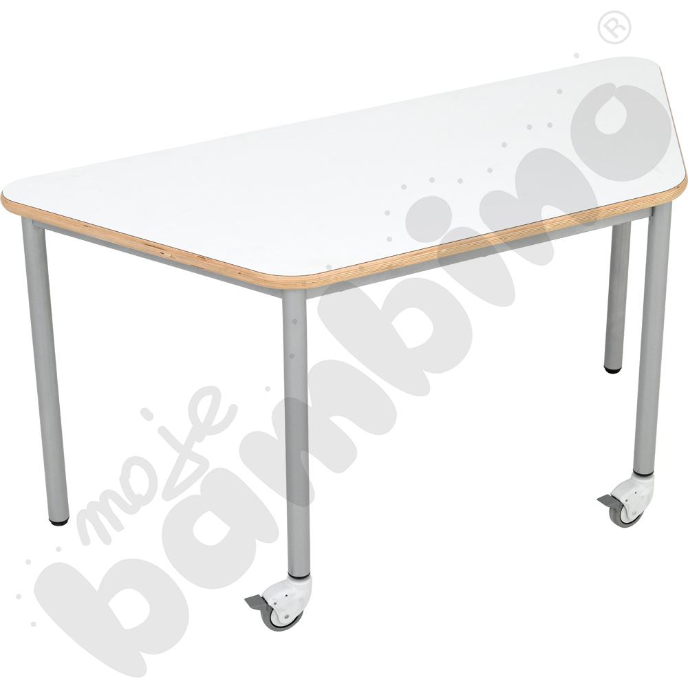 Stół Mila trapezowy 140x70x80x70, biały, zaokrąglony, rozm.6 z 2 kółkami