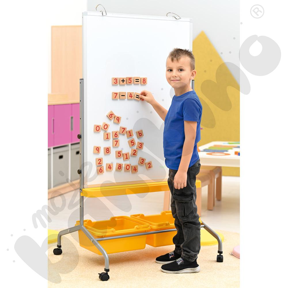 Tablica suchościeralna magnetyczna mobilna 75 x 100 cm - żółte pojemniki