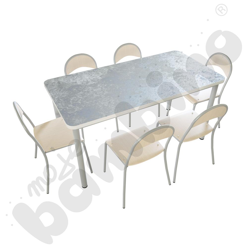 Cichy stół 140 x 70 szary z 6 krzesłami P aluminium, rozm. 4