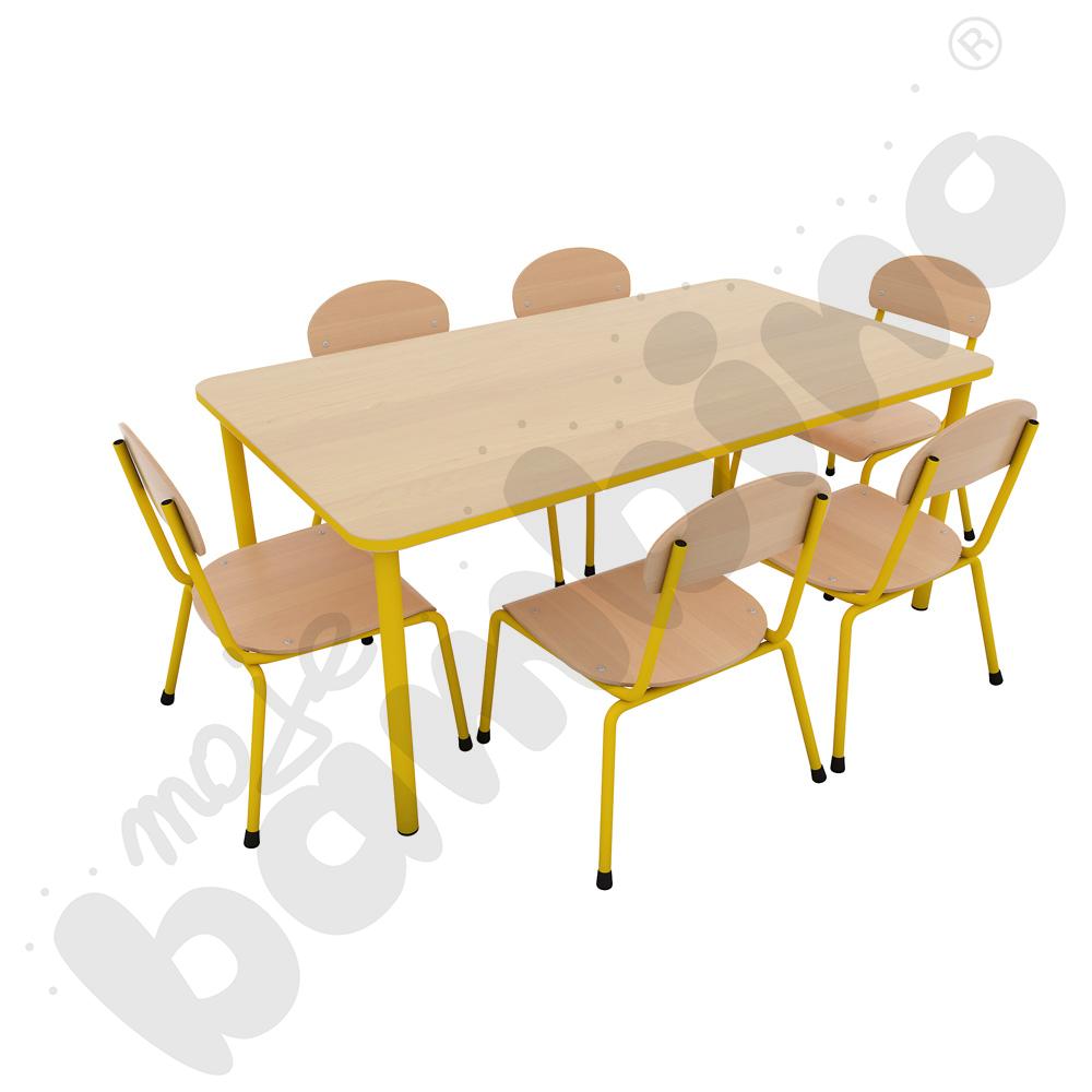 Stół Bambino prostokątny z żółtym obrzeżem z 6 krzesłami Bambino żółtymi, rozm. 1