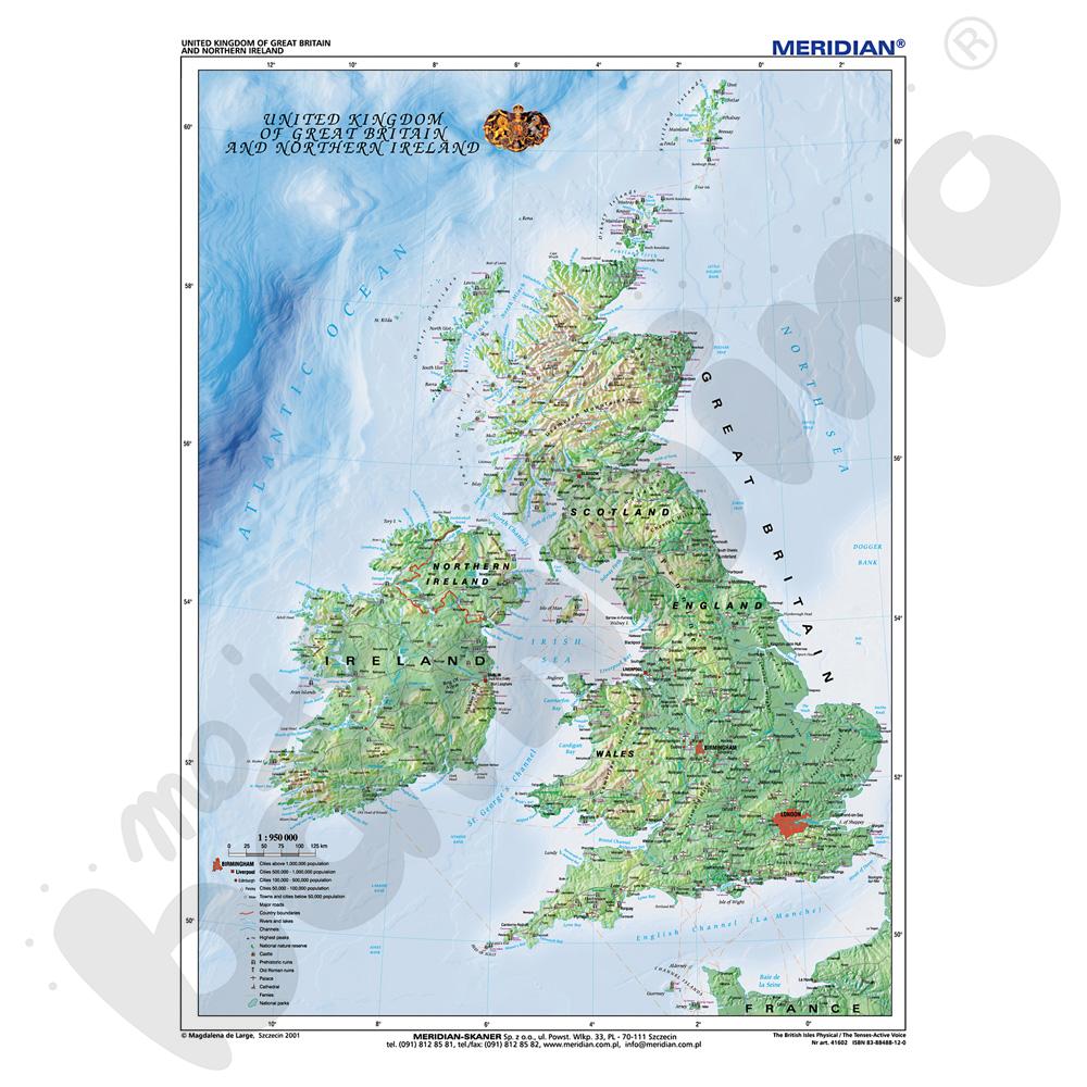 The tenses active voice / The British Isles Physical - dwustronna mapa ścienna i plansza gramatyczna