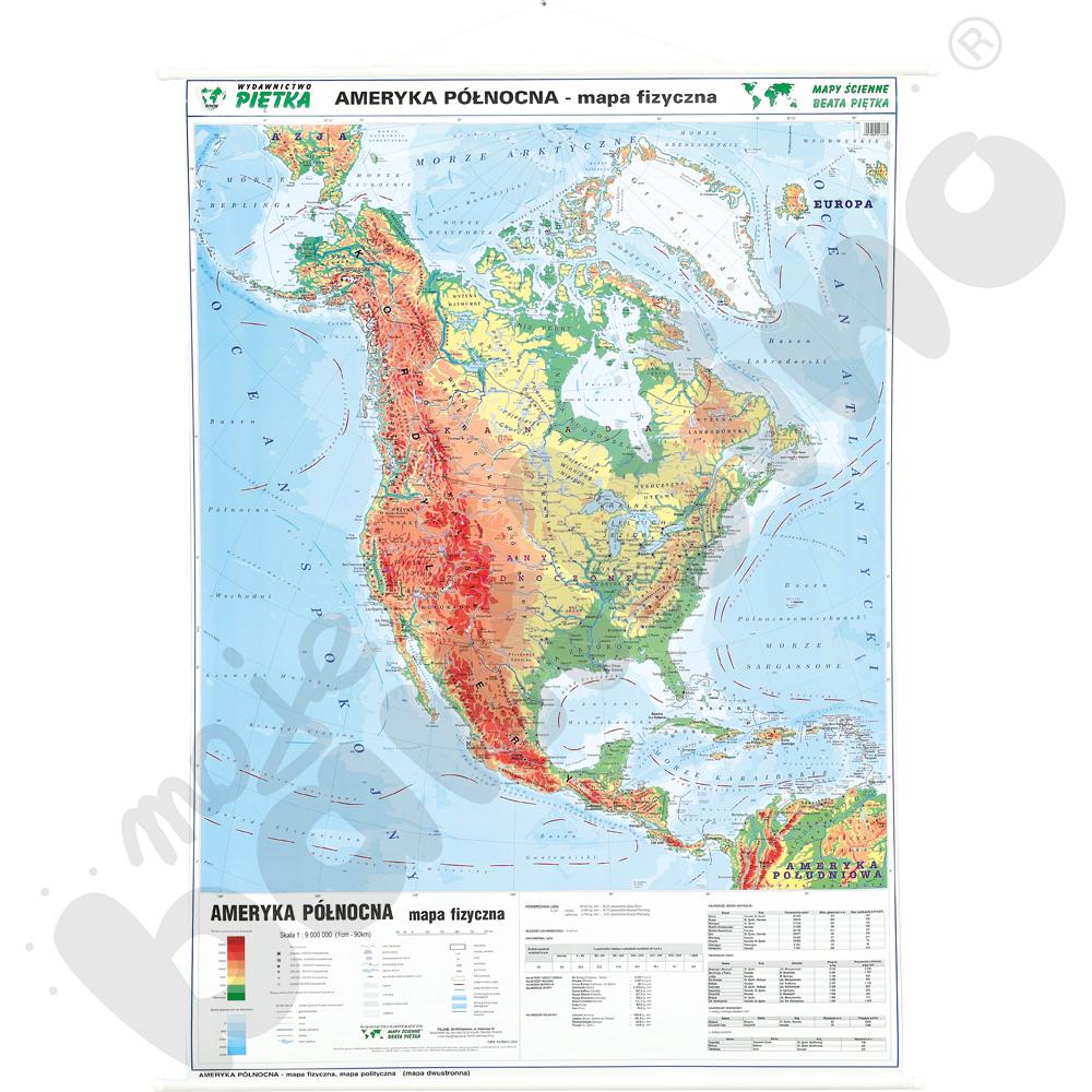 Ameryka Północna - dwustronna mapa fizyczna/polityczna, 100 x 140 cm 