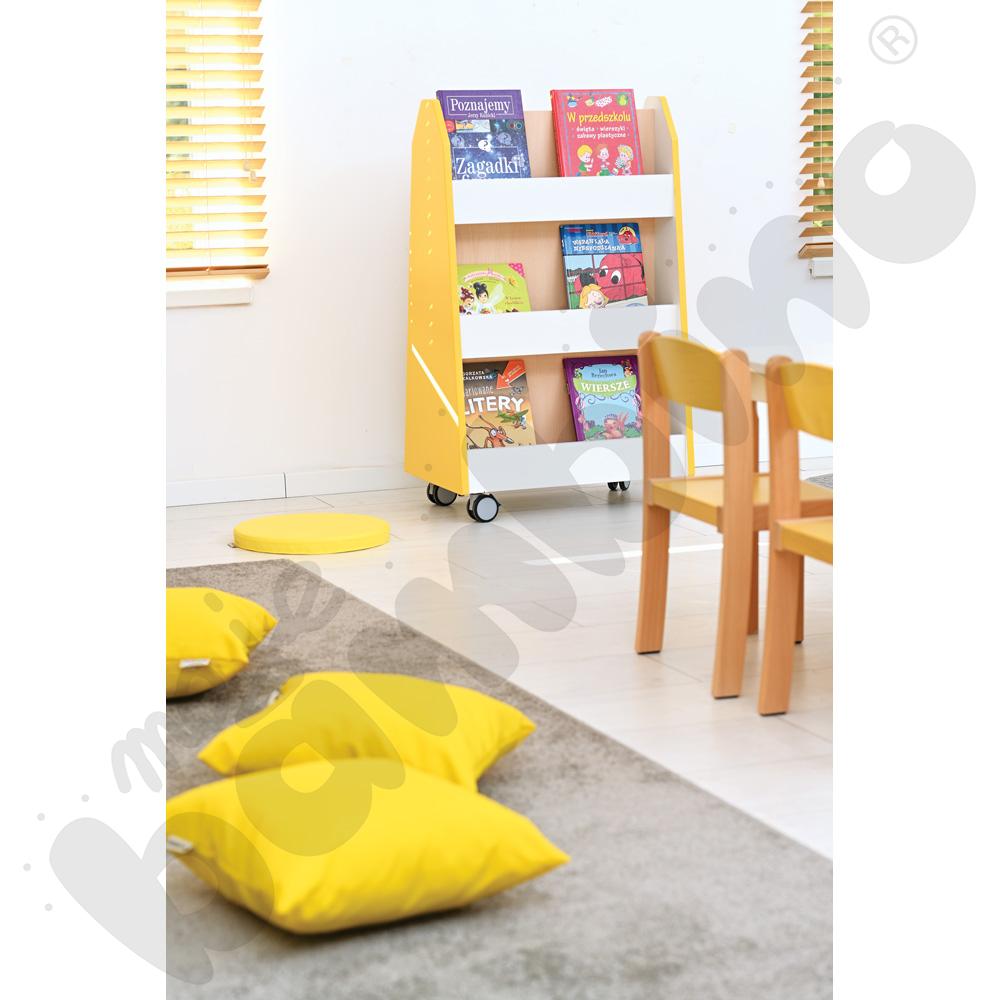 Quadro - dwustronna biblioteczka mobilna, żółta, skrzynia klon jasny