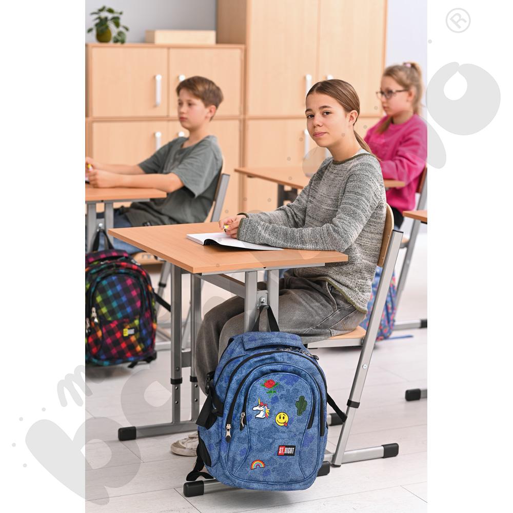 Stół IN-R 70x50 rozm. 3-7, 1-os., stelaż aluminium, blat buk, obrzeże ABS, narożniki proste