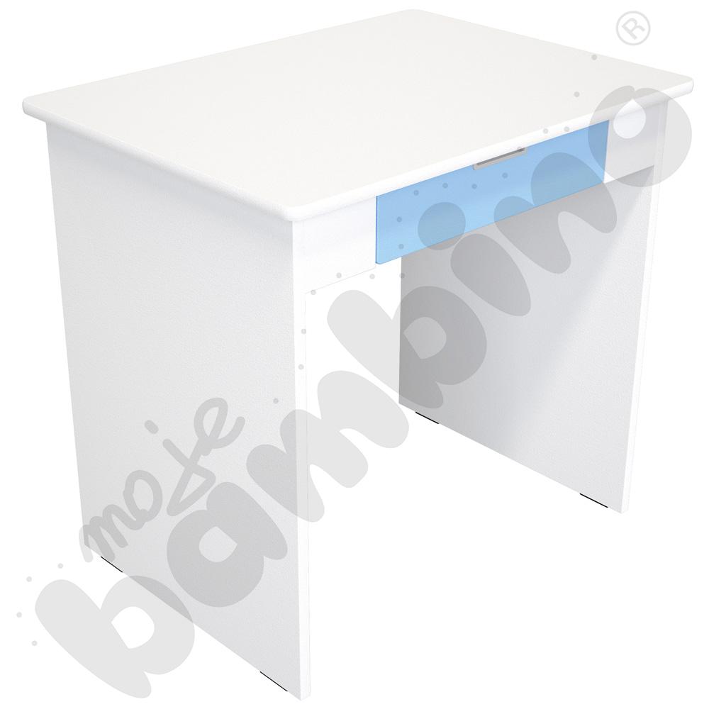 Quadro - biurko z szeroką szufladą - błękitne, w białej skrzyni
