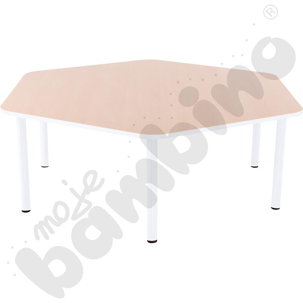 Stół Bambino sześciokątny wys. 46 cm z białym obrzeżem 