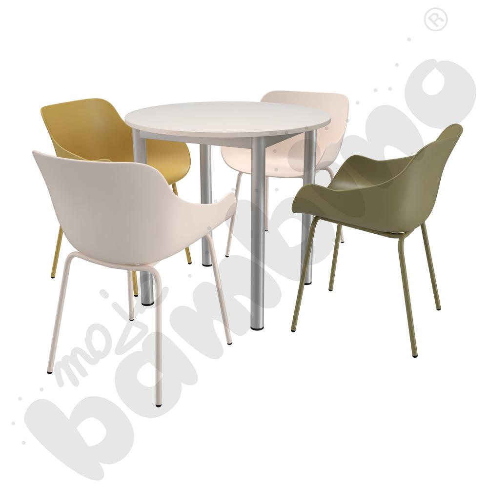 Stół Expo okrągły biały z 4 krzesłami Baltic Basic mix kolorów