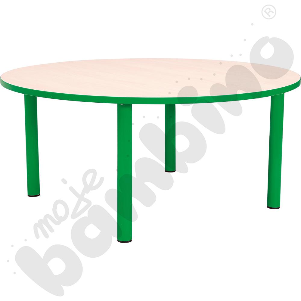 Stół Bambino okrągły wys. 58 cm  z zielonym obrzeżem