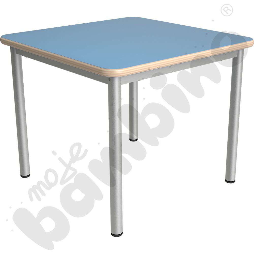 Stół Mila kwadratowy 70x70, HPL - jasnoniebieski, zaokrąglony, rozm. 3