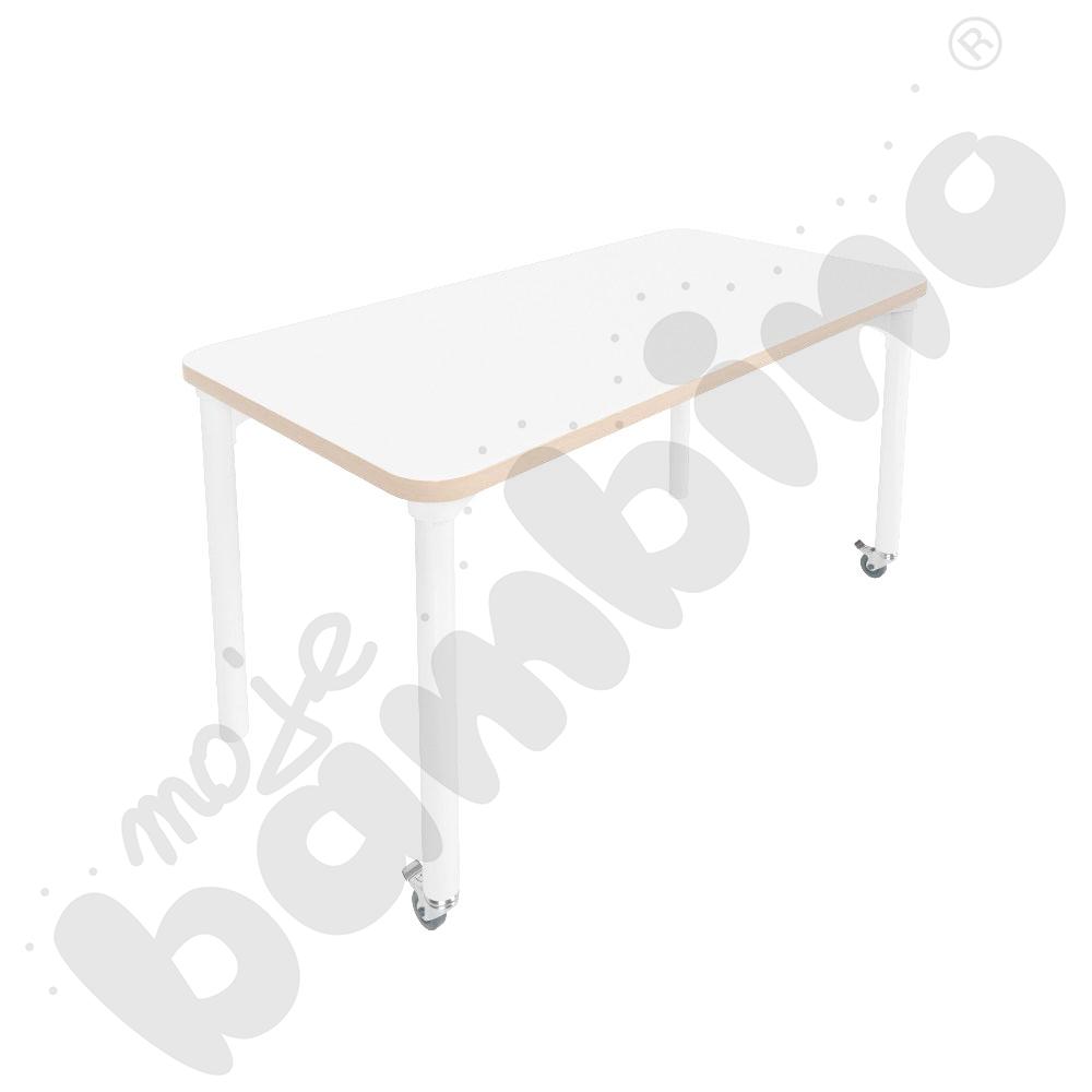 Stół Marcus 120 x 60 cm, rozm. 4, nogi drewniane białe z 2 kółkami, blat biały, obrzeże ABS