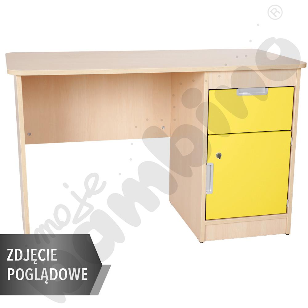 Quadro - biurko z szufladą i szafką 90, cichy domyk  - żółte, w białej skrzyni