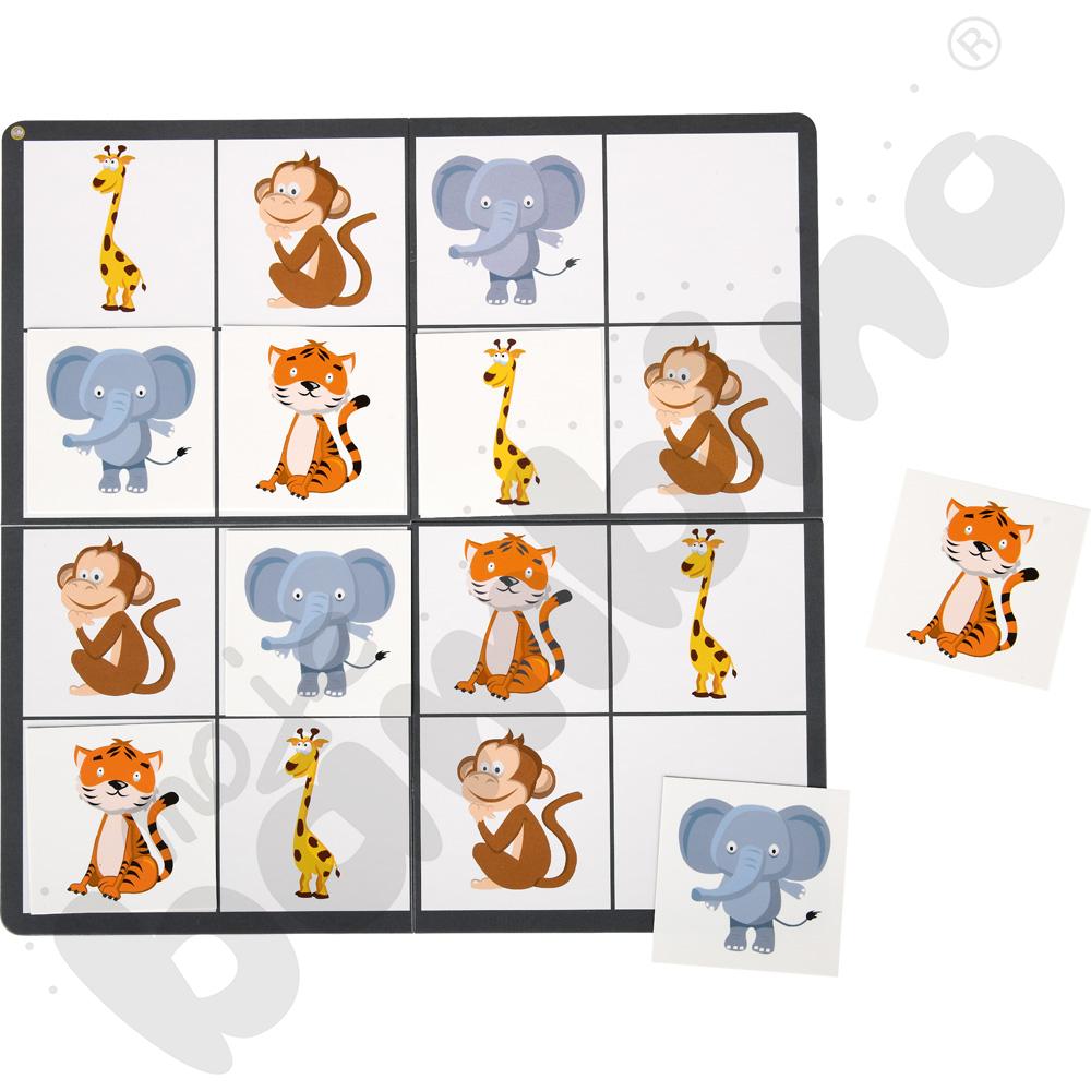 Sudoku dwustronne 4 x 4 - zwierzęta dzikie i domowe