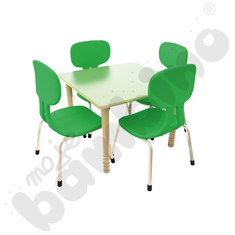 Stół Flexi kwadratowy zielony z 4 krzesłami Colores zielonymi, rozm. 2