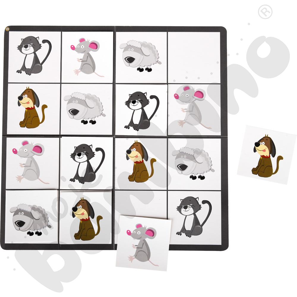 Sudoku dwustronne 4 x 4 - zwierzęta dzikie i domowe