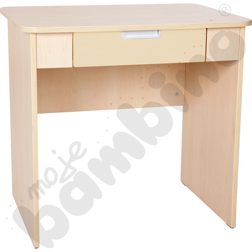 Quadro - biurko z szeroką szufladą - beżowe, w klonowej skrzyni