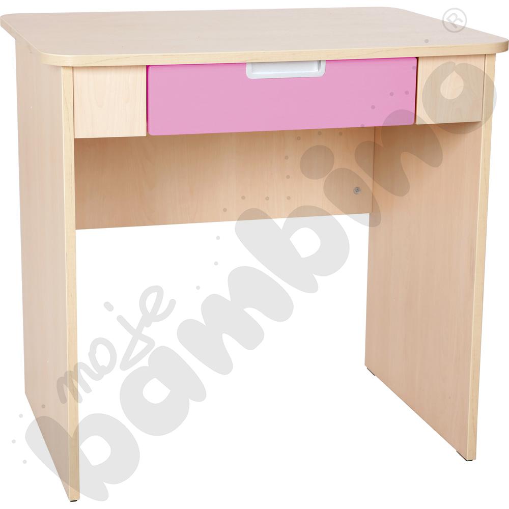 Quadro - biurko z szeroką szufladą - jasnoróżowe, w klonowej skrzyni