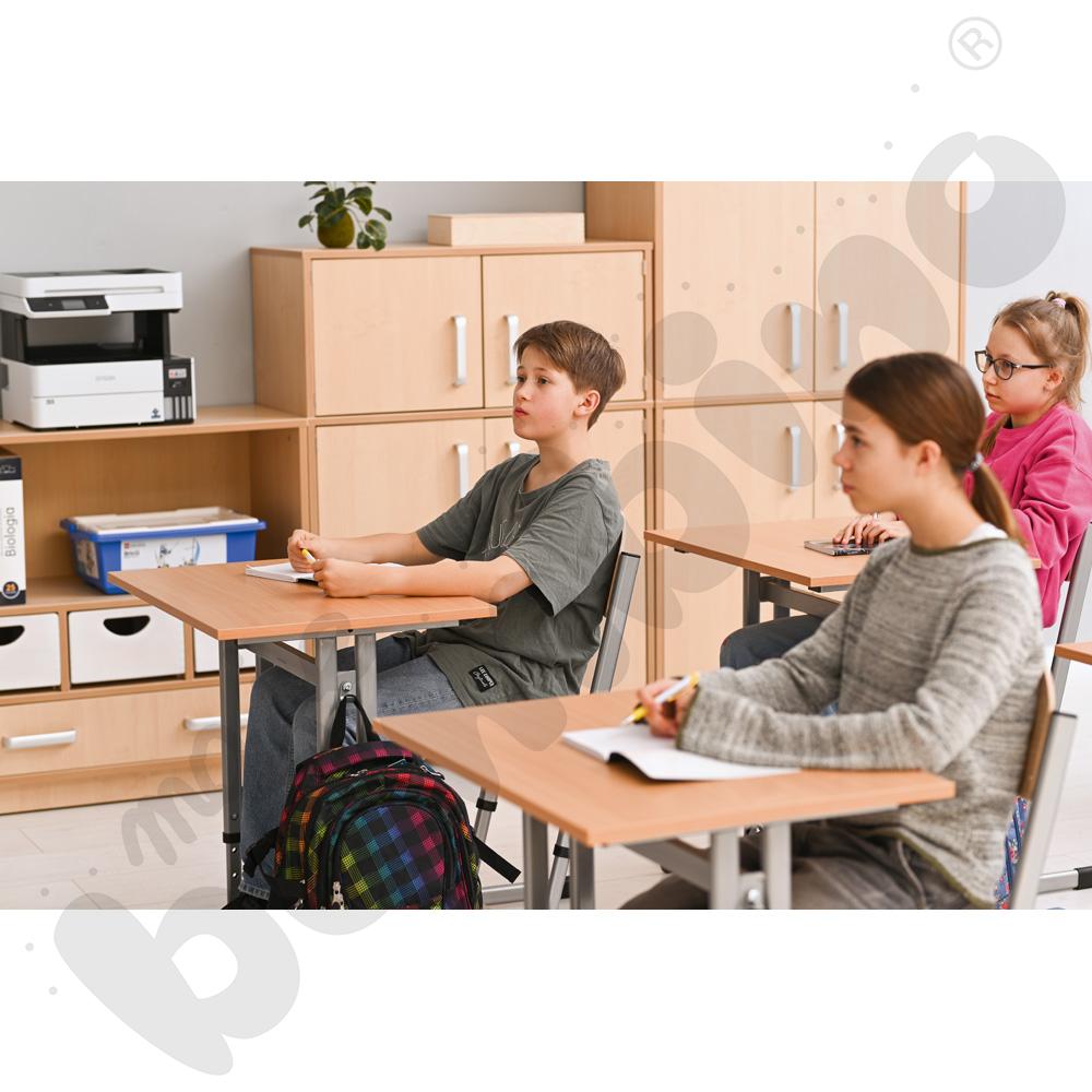 Stół IN-R 70x50 rozm. 3-7, 1-os., stelaż aluminium, blat buk, obrzeże ABS, narożniki proste