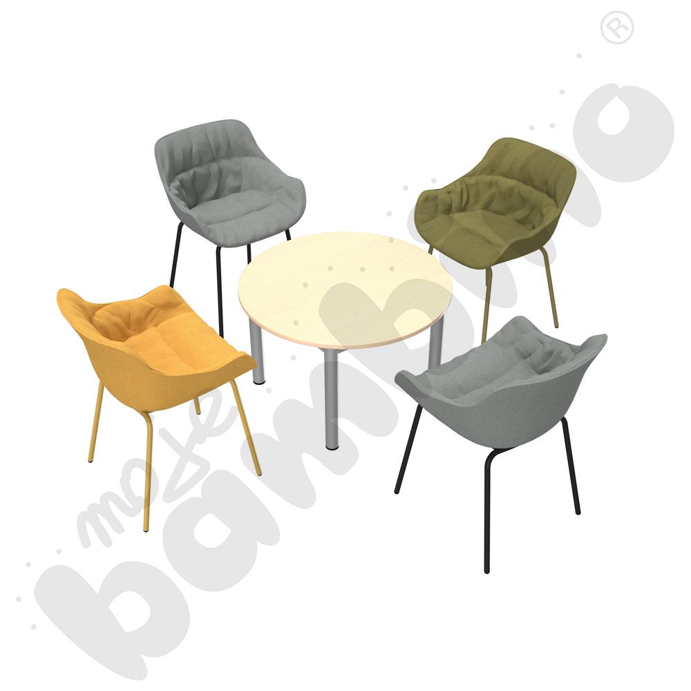 Stół Expo okrągły klon z 4 krzesłami Baltic Soft Duo mix kolorów