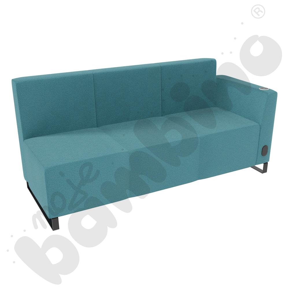 Sofa Universum 3-os. wys. 82 cm, bok niski prawy z gniazdkiem elektrycznym i indukcją, tkanina KG09
