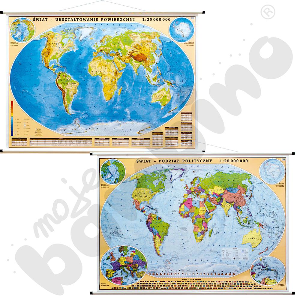 Świat - dwustronna mapa fizyczna/polityczna 140 x 100 cm