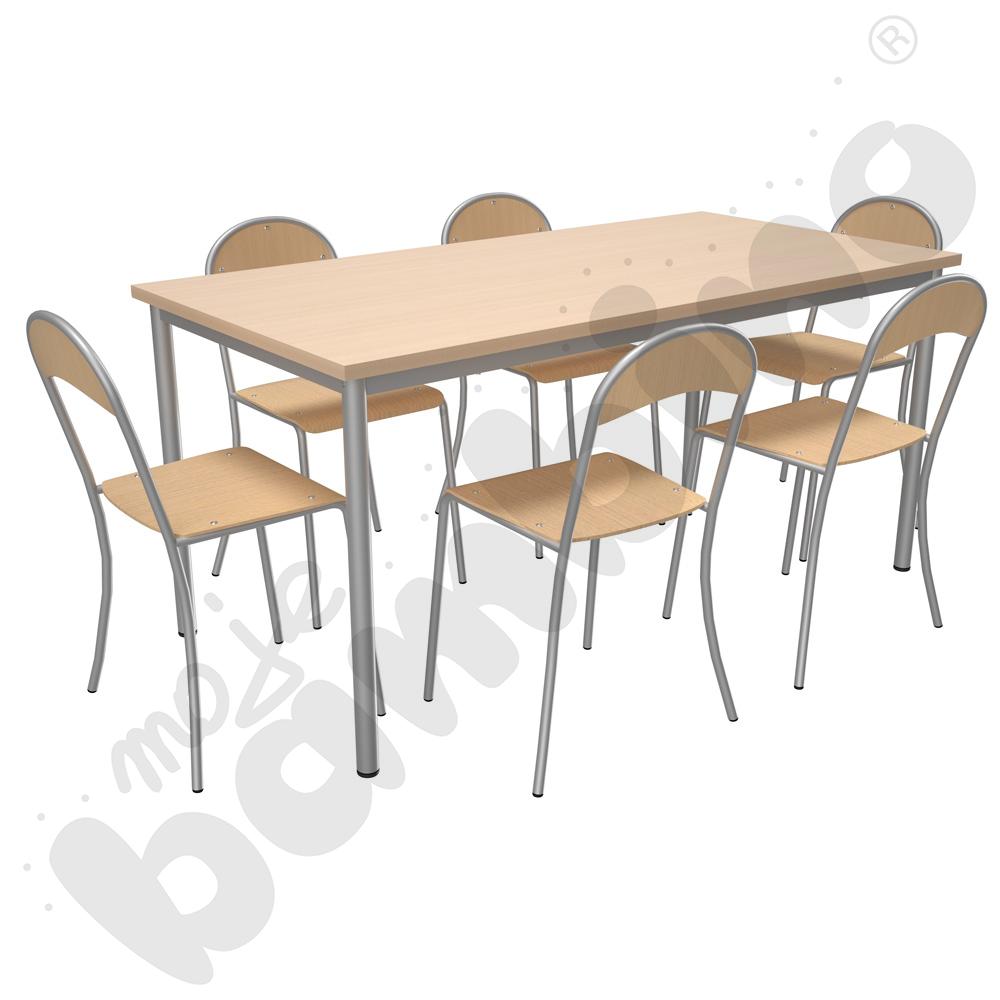 Stół Mila 160 x 80 klon z 6 krzesłami P aluminium, rozm. 6