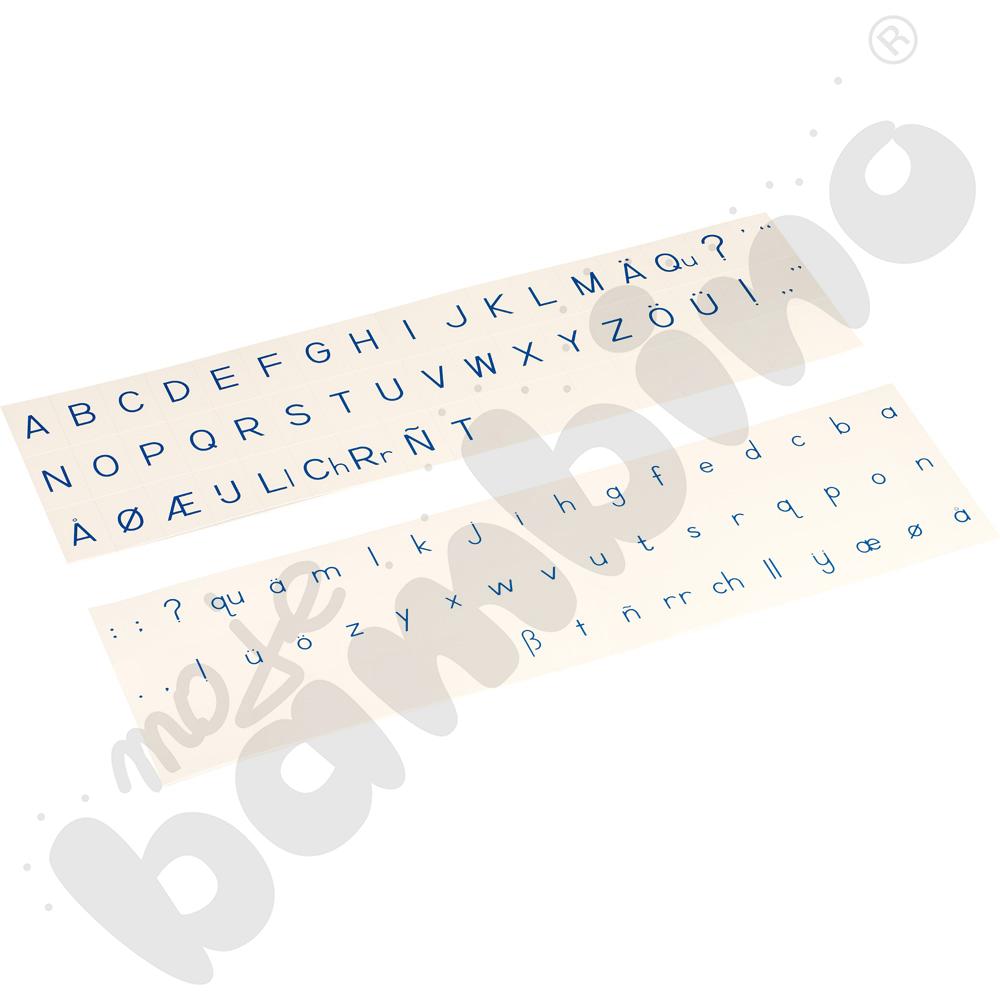 Ruchomy alfabet na tafelkach Montessori - litery drukowane - niebieskie