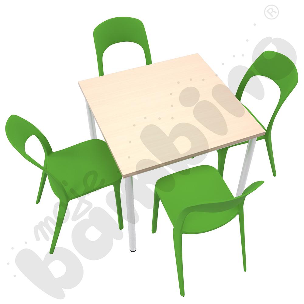Stół Mila 80 x 80 klon z 4 krzesłami Felix jasnozielonymi, rozm. 6
