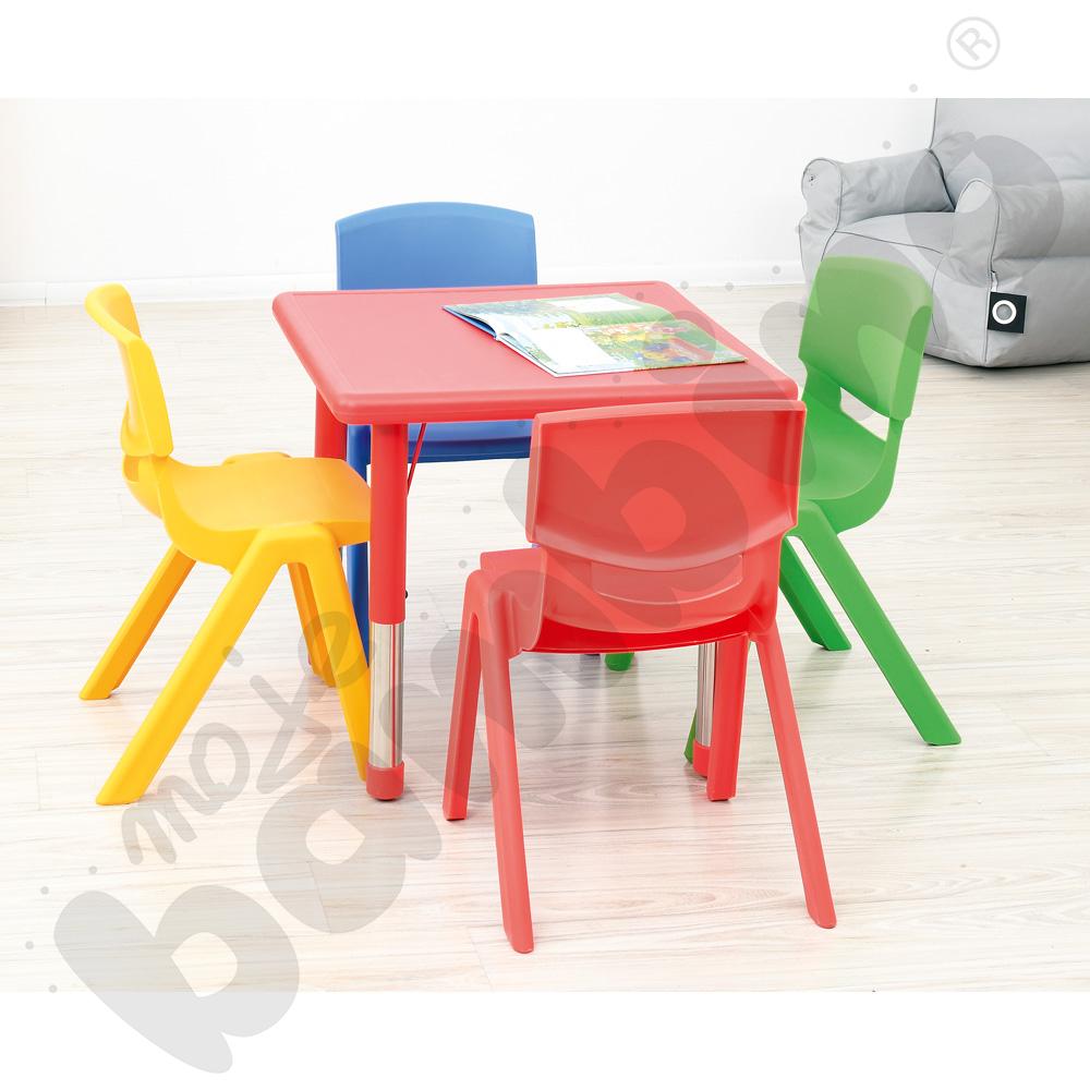 Stół Dumi kwadratowy czerwony z 4 krzesłami Dumi mix kolorów, rozm. 3