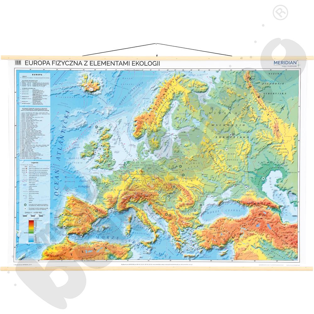 Europa - dwustronna mapa fizyczna z elementami ekologii/polityczna (2017), 160 x 120 cm