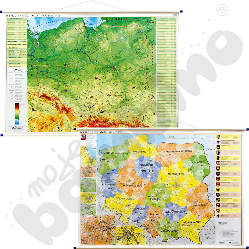 Polska - dwustronna mapa fizyczna/administracyjna 140 x 100 cm