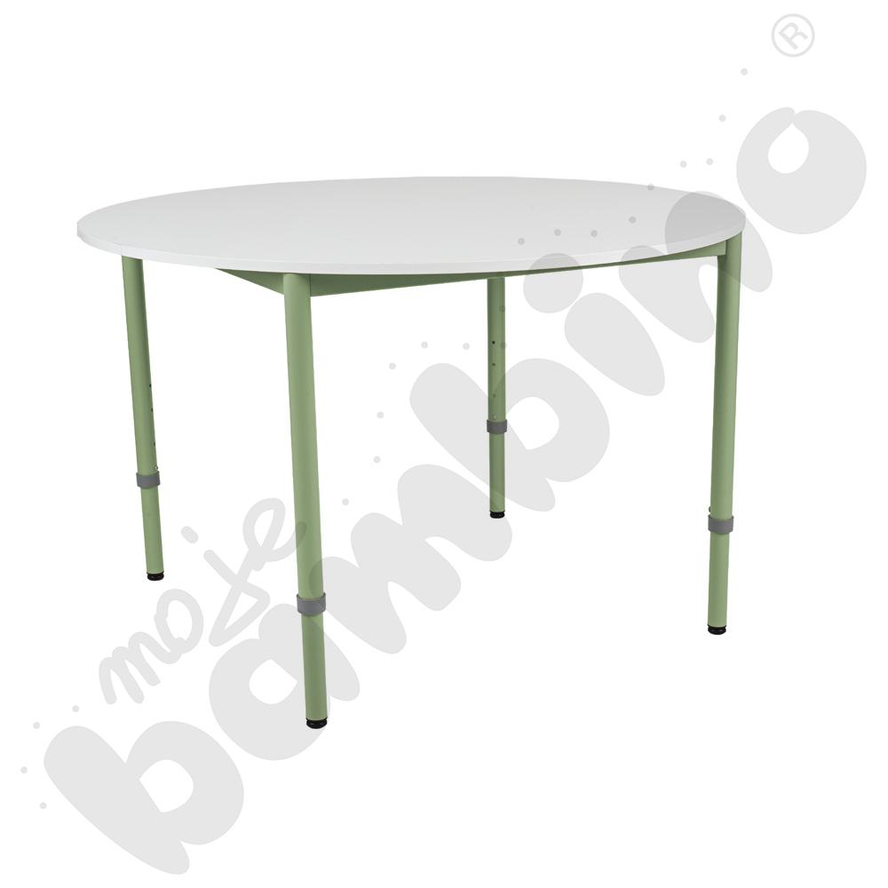 Stół Mila okrągły 120 cm, z reg. wys. 1-4, blat biały, stelaż oliwkowy