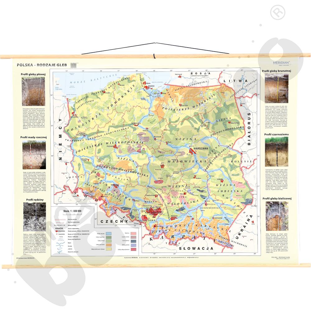 Polska - rodzaje gleb - mapa ścienna, 160 x 120 cm