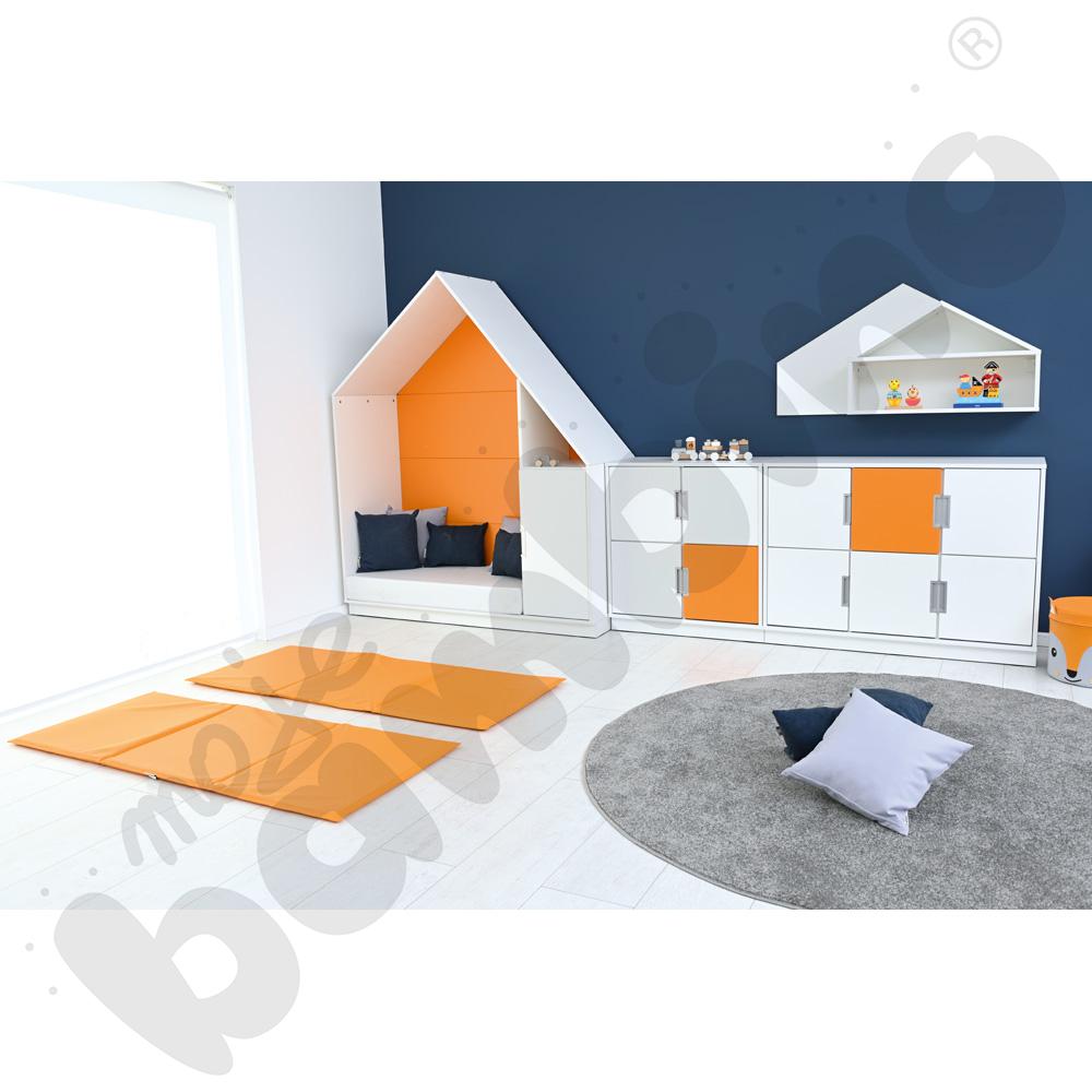 Quadro - szafka-domek z 2 półkami, skrzynia biała, pomarańczowa