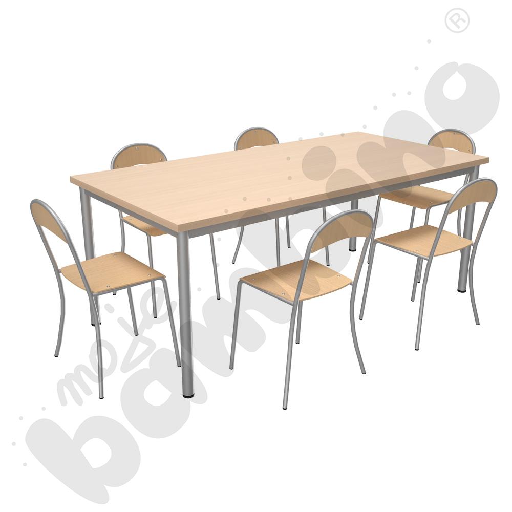 Stół Mila 160 x 80 klon z 6 krzesłami P aluminium, rozm. 4
