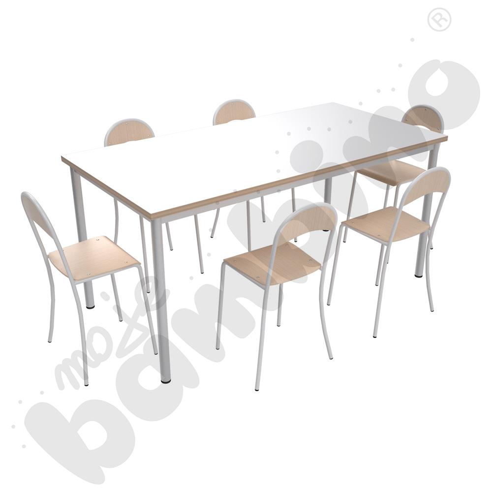 Stół Mila 160 x 80 biały z 6 krzesłami P białymi, rozm. 6