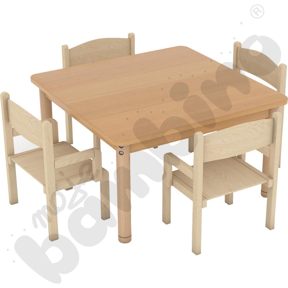 Stół kwadratowy klon z 4 krzesłami Krzyś bukowymi, rozm. 0